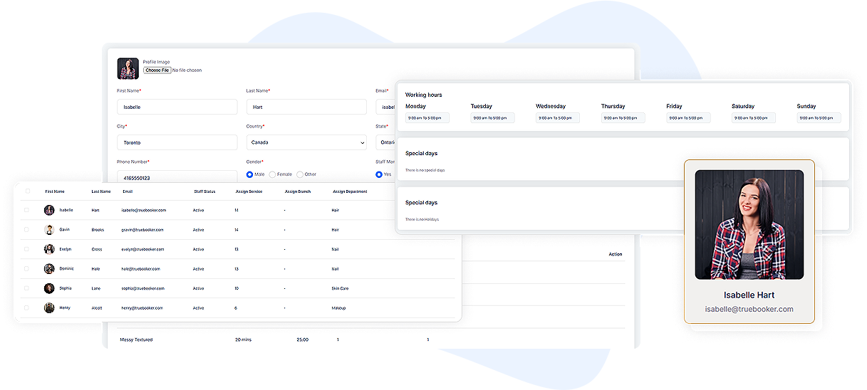 truebooker staff management appointment booking