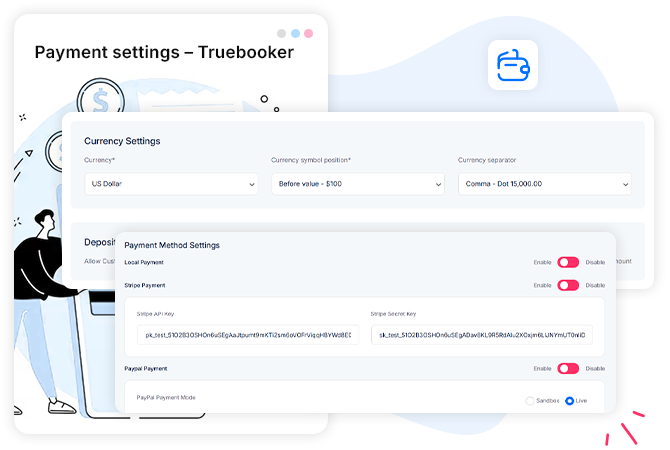 Truebooker booking appointment payment setting
