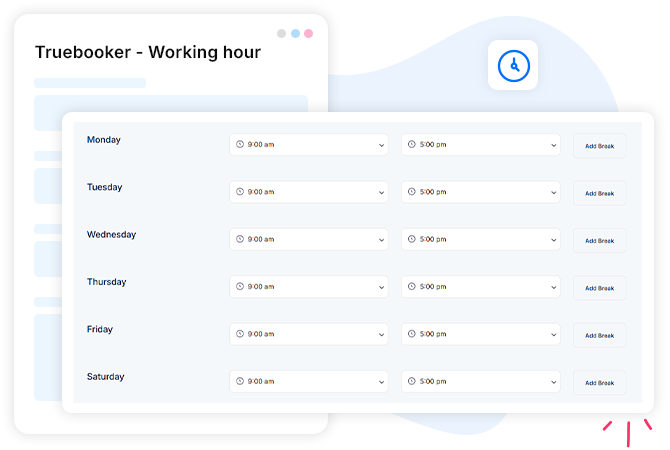 Truebooker working hours setup