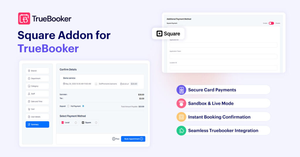 Truebooker – Square Payment Gateway Addon