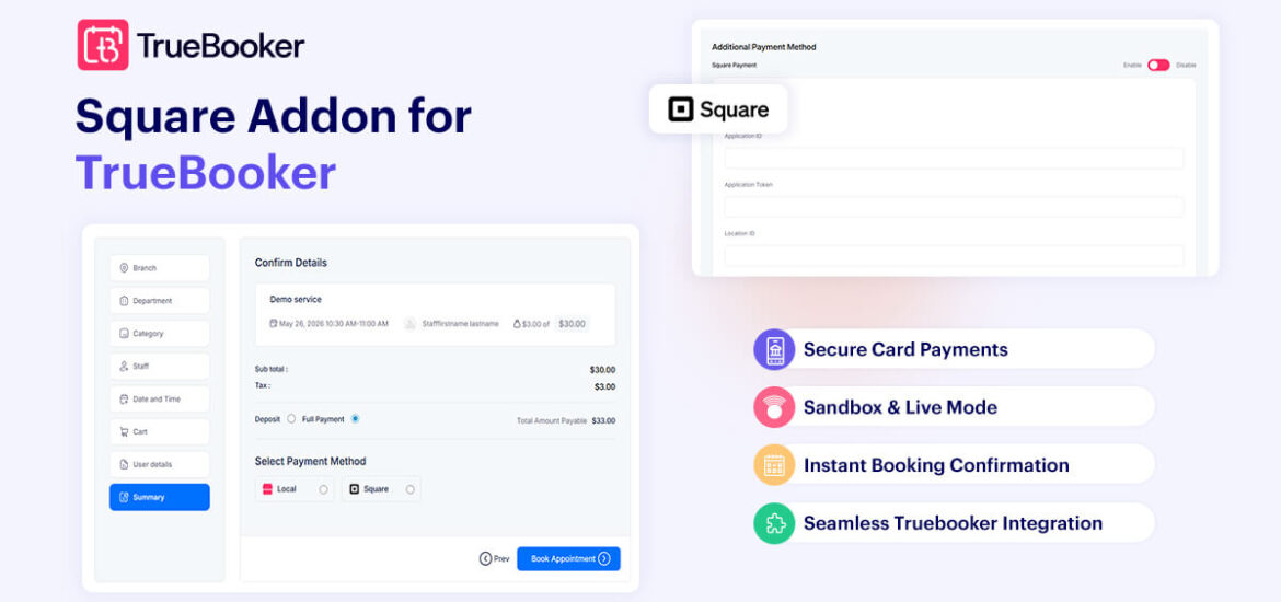 Square Payment Gateway Addon for TrueBooker