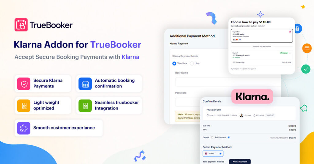 Klarna Payment Gateway Addon for TrueBooker