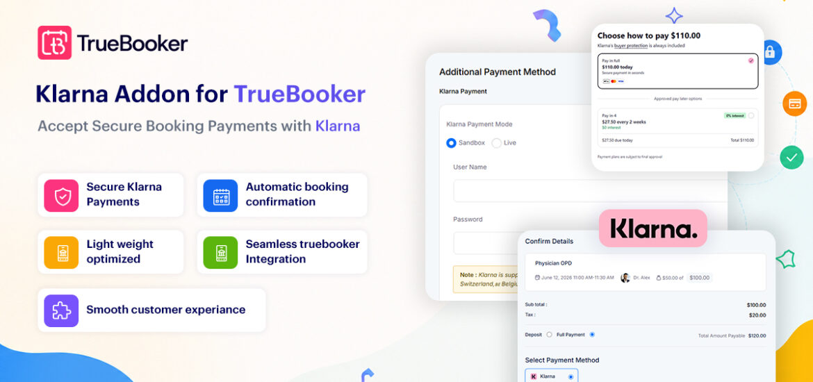 Klarna Payment Gateway Addon for TrueBooker