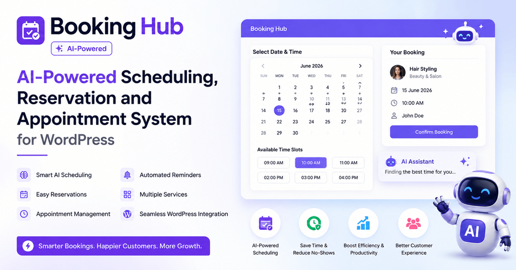 Booking Hub 1 Booking Hub - AI-Powered Scheduling, Reservation and Appointment System for WordPress