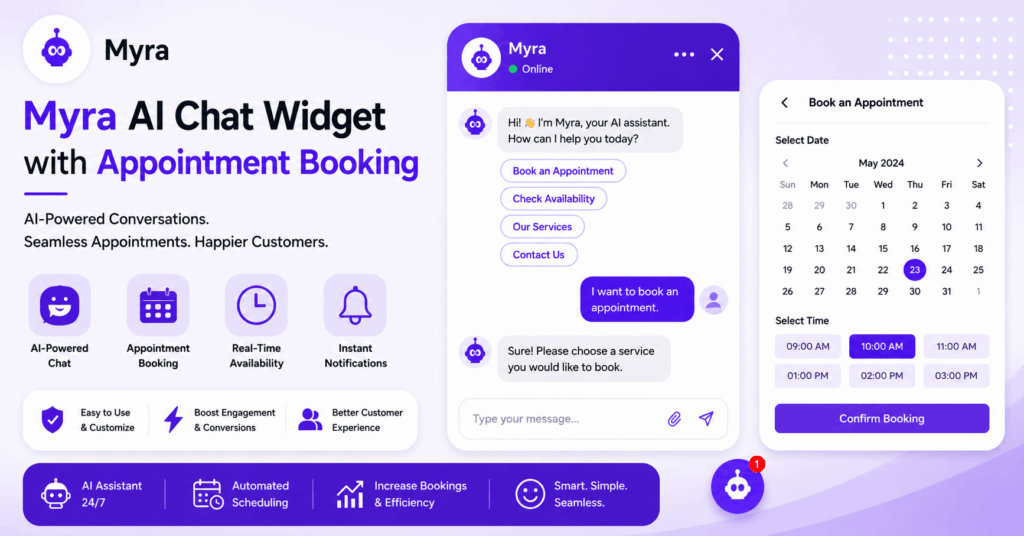 Myra Booking Image 1 Myra AI Chat Widget with Appointment Booking